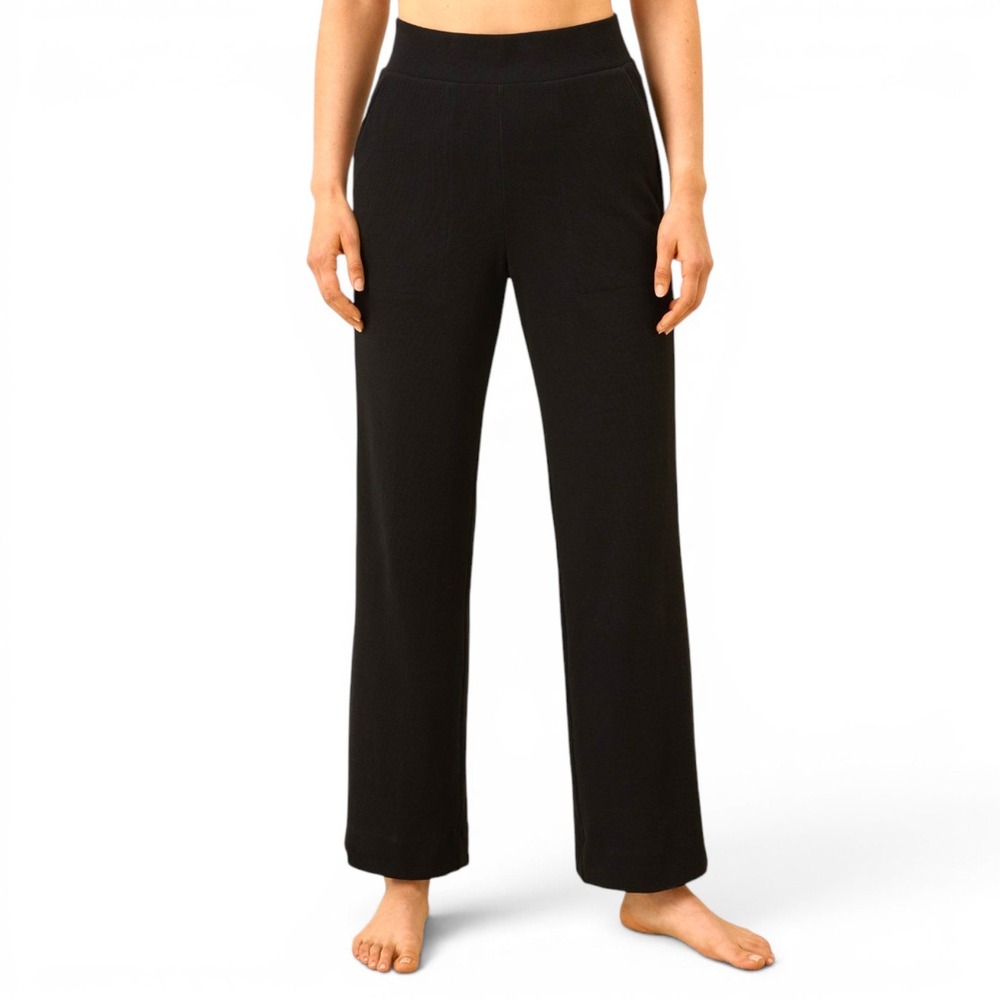 Pact Organic Easy Rib Wide Leg Lounge Pants Womens S Black Sustainable Stretch